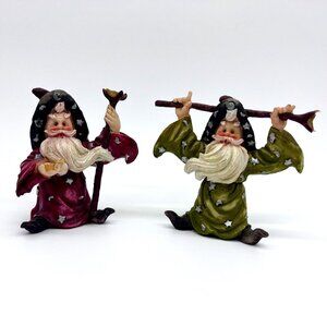 Vintage Wizard Figurines Set of 2 Starry Robes Fantasy Decor 1990s